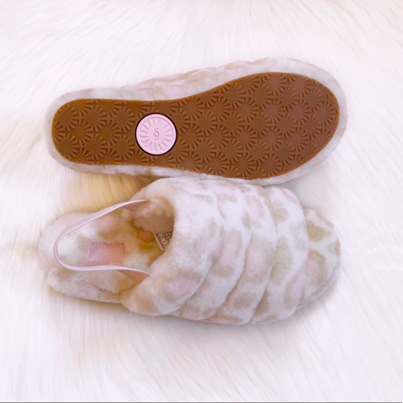 UGG Women’s Fluff Yeah Slide Panther Print Sheepskin Slipper Sandals In White - Picture 6 of 7